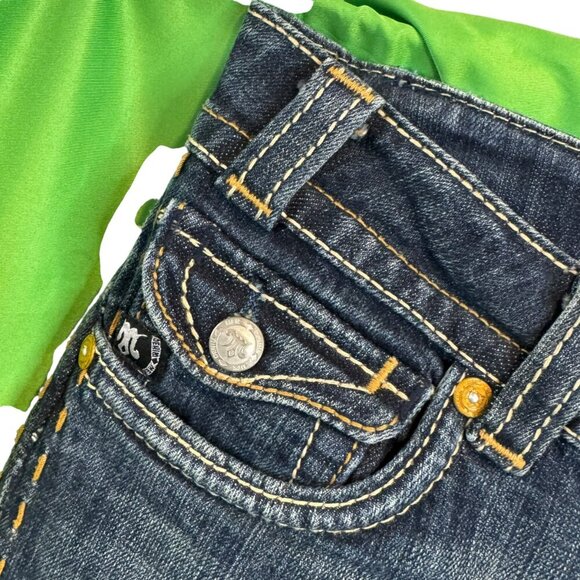 MEK Denim Women's Bootcut Jeans W29 L36 Distressed Dark Wash Mid Rise - Picture 5 of 9